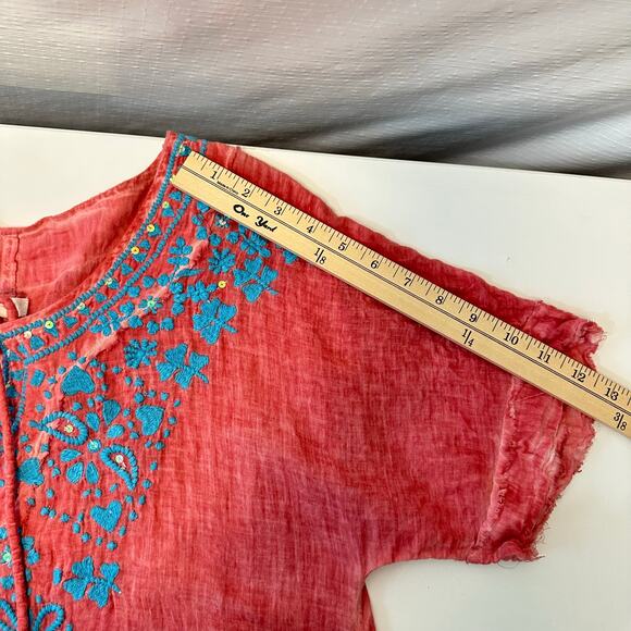 Anthropologie Kyla Seo Josephina Embroidered Dress Coverup Boho Beach Coral - Picture 11 of 11